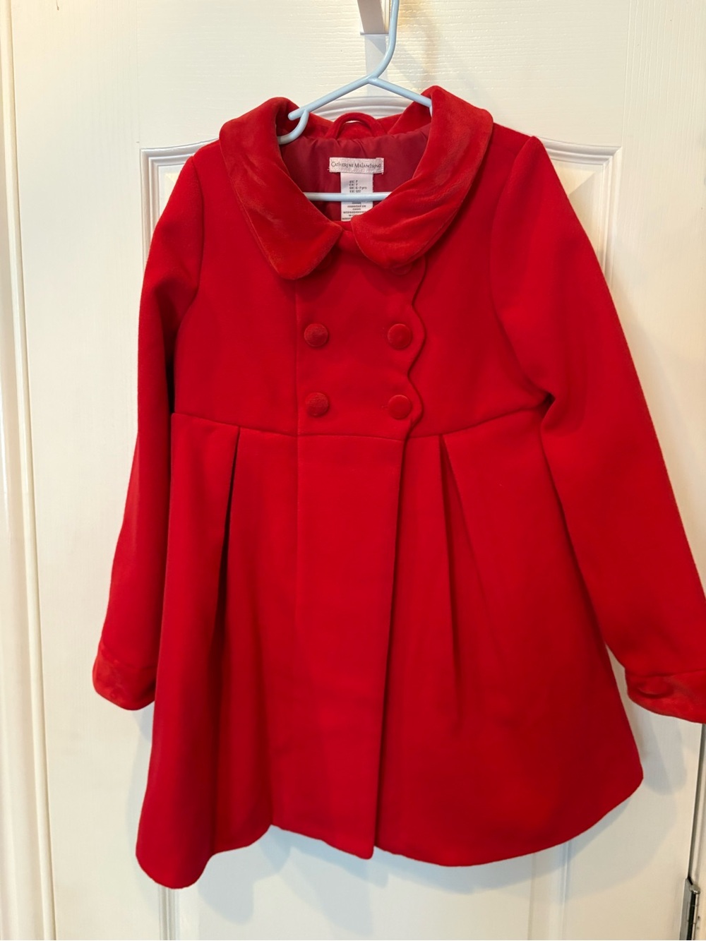 Catherine Malandrino Girls Red Double-Breasted Velvet Collar Pea Coat Princess